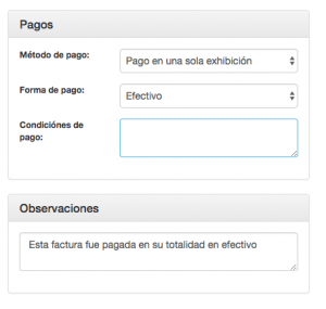 Condiciones de pago y observaciones
